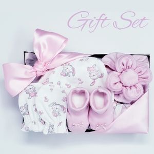 Baby Gift Set Hat Mittens Booties Washcloth -Bunny